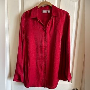 Chico’s Silk Red Shimmer Solid Button Up Blouse Size 1 Women